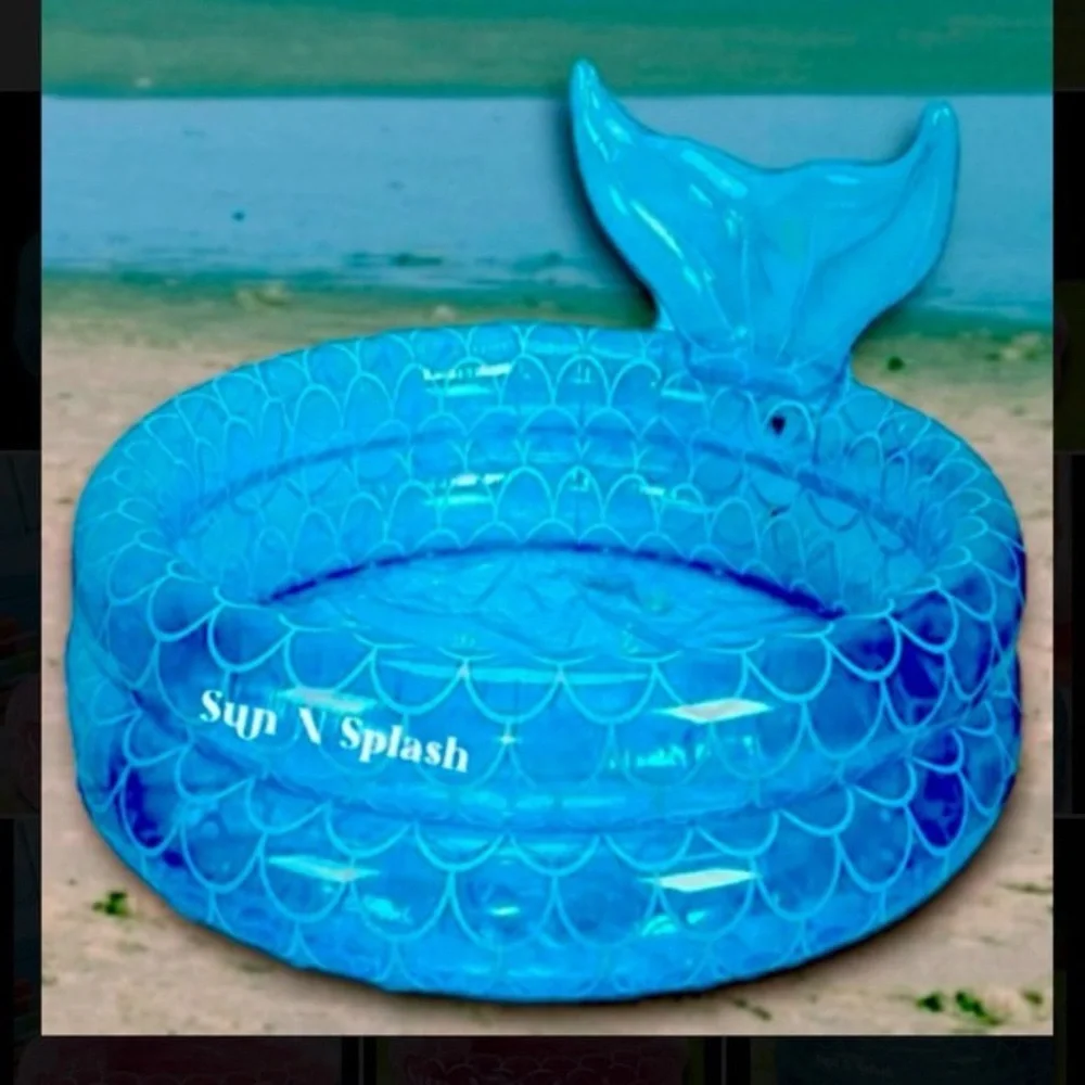 Sun N Splash Small Inflatable Blue 35” Diameter Outdoor Pool- Mermaid Tail